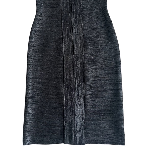 Herve Leger Authentic Y2K Vintage Women’s Metallic Black & Silver Bandage Dress - Picture 4 of 13